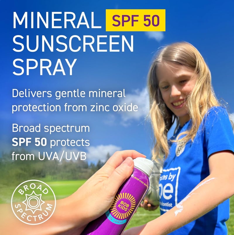 Brush On Block بخاخ الشمس للأطفال بوب SPF 50، واقي شمس معدني، بخاخ مستمر غير هوائي، مقاوم للماء، صديق للشعاب المرجانية، 6 أونصات - Image 2